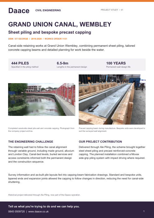 First page of the Grand Union Canal, Wembley project overview document