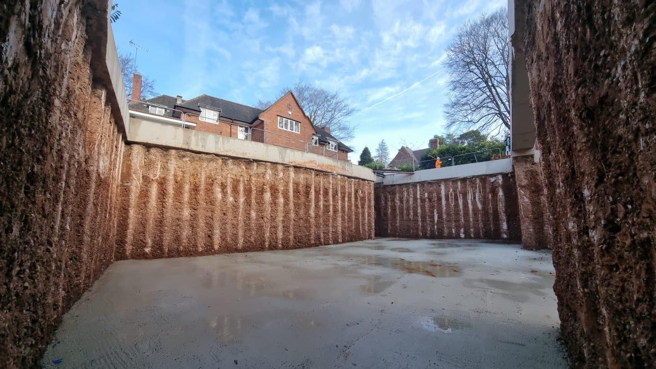 Ladywood Road, Four Oaks Estate: contiguous piled basement, photograph 1 of 3