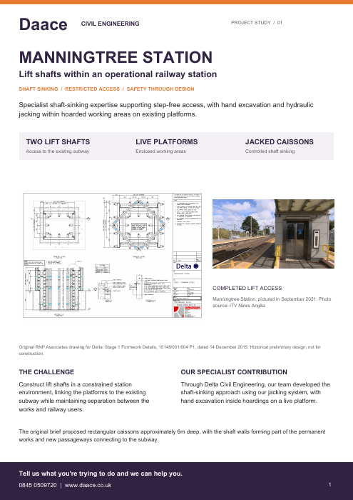 First page of the Manningtree Station project overview document