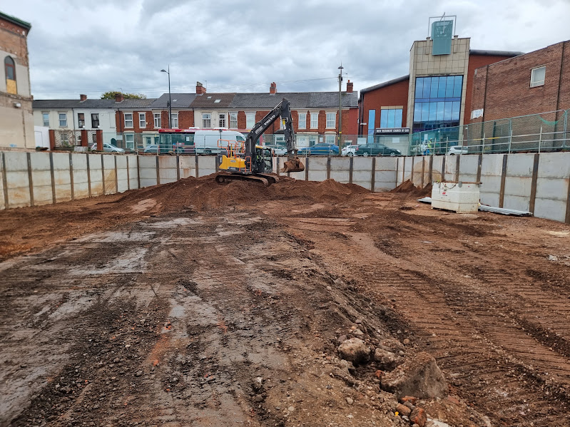 The King Post retaining wall around the basement excavation for the mosque extension